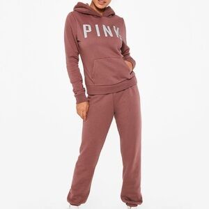 NWT Pink Victoria's Secret Two-Piece Perfect Pullover Hoodie & Jogger Set Medium